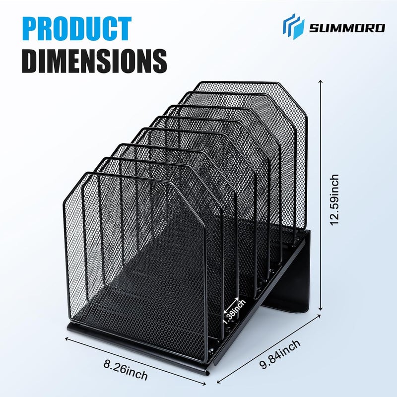 SUMMORE Inclined File Organizer for Desk, 7-Section Vertical File Folder Holder Office Desk Organizer Metal Rack File Wire Mesh Desktop Document Sorter for Office School Classroom Home (Black) - Image 2